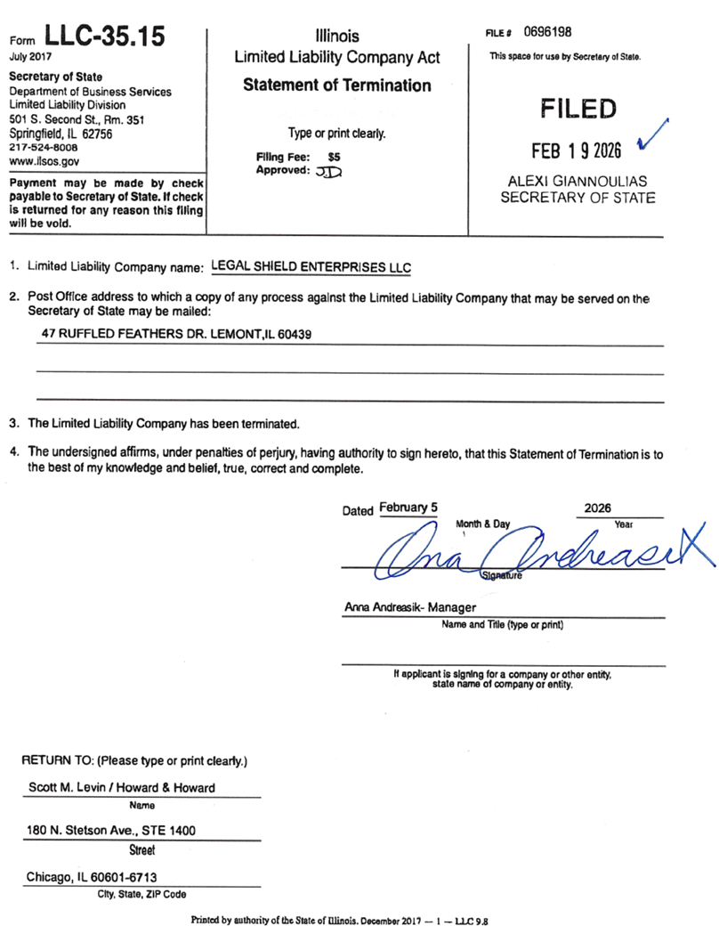 Statement of Termination Document